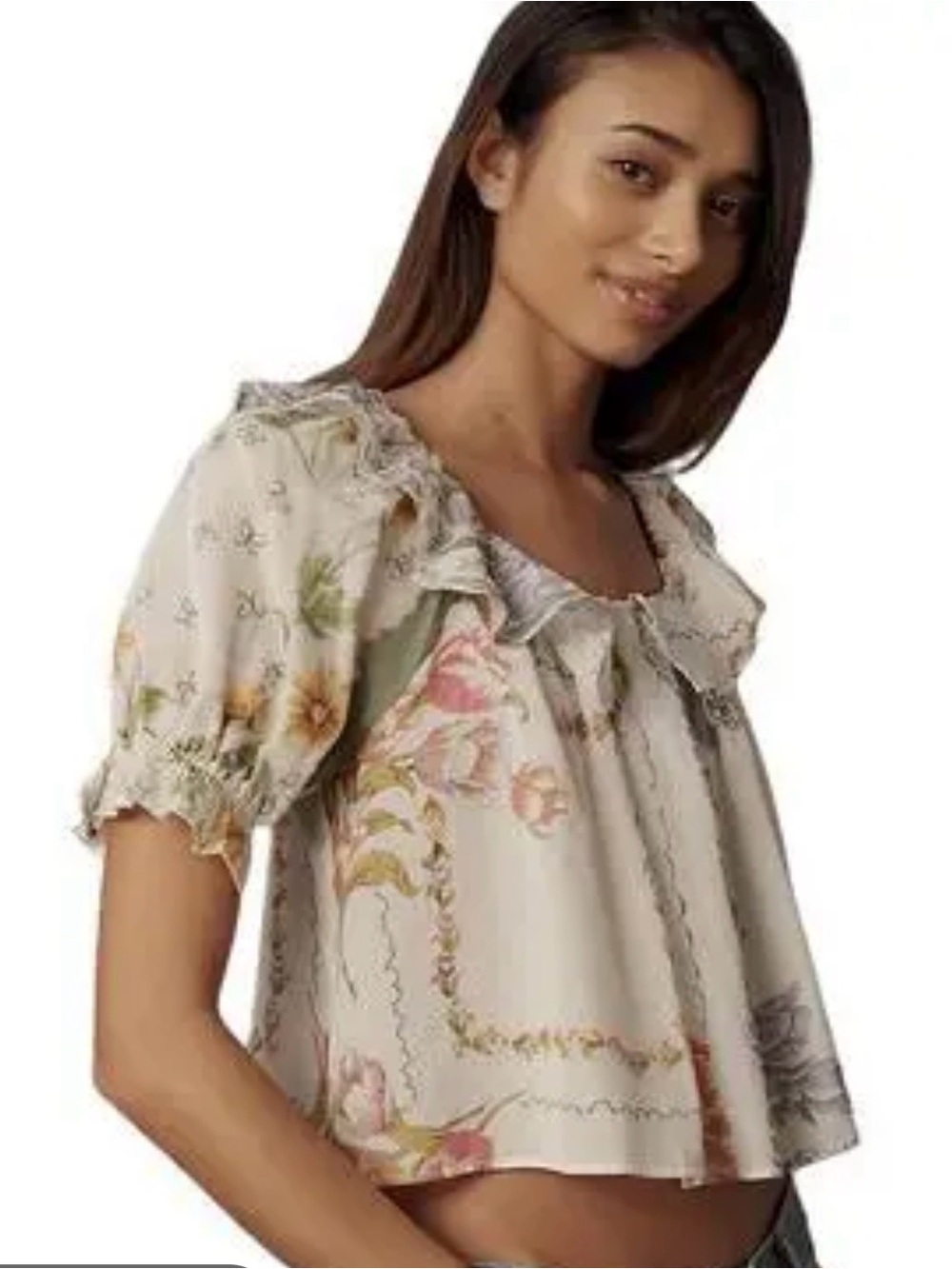 Anthropologie Puff-Sleeve Ruffle Collar Blouse New size large romantic whimsical